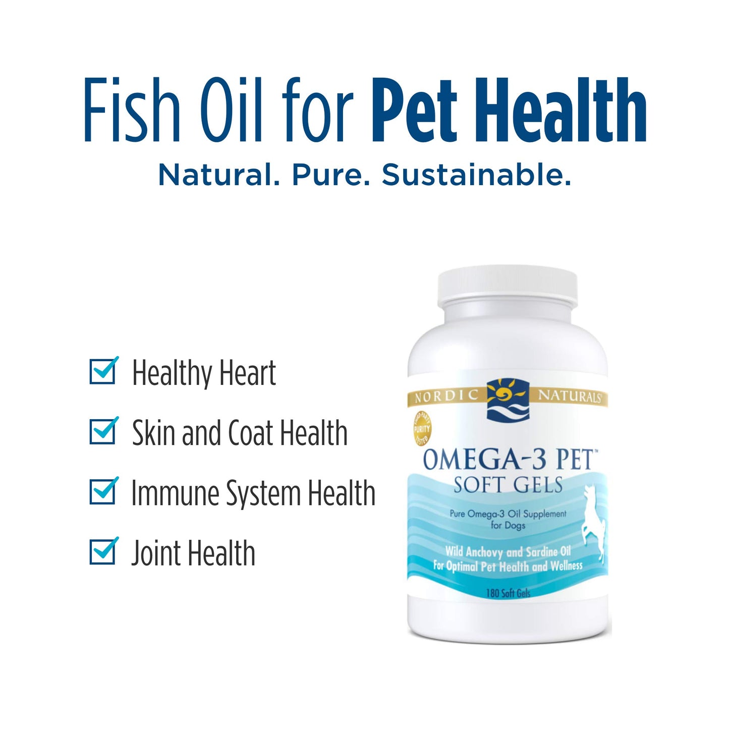 Nordic Naturals Omega-3 Pet, Unflavored - 180 Soft Gels - 330 mg Omega-3 Per Soft Gel - Fish Oil for Dogs with EPA & DHA - Promotes Heart, Skin, Coat, & Immune Health