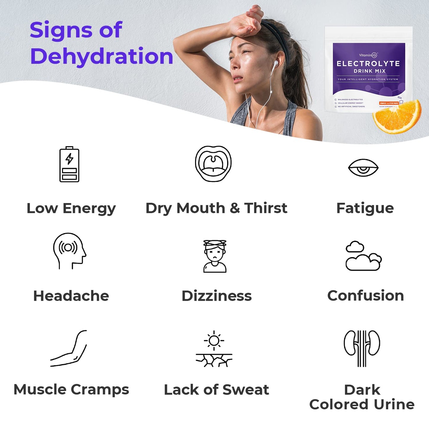 VitaminIQ Electrolytes Powder - 15 Sticks Electrolyte Powder Packets for Energy & Endurance - IV Hydration Multiplier Electrolyte Mix for Mental Clarity & Fluid Balance - IV Hydration Packets, Orange