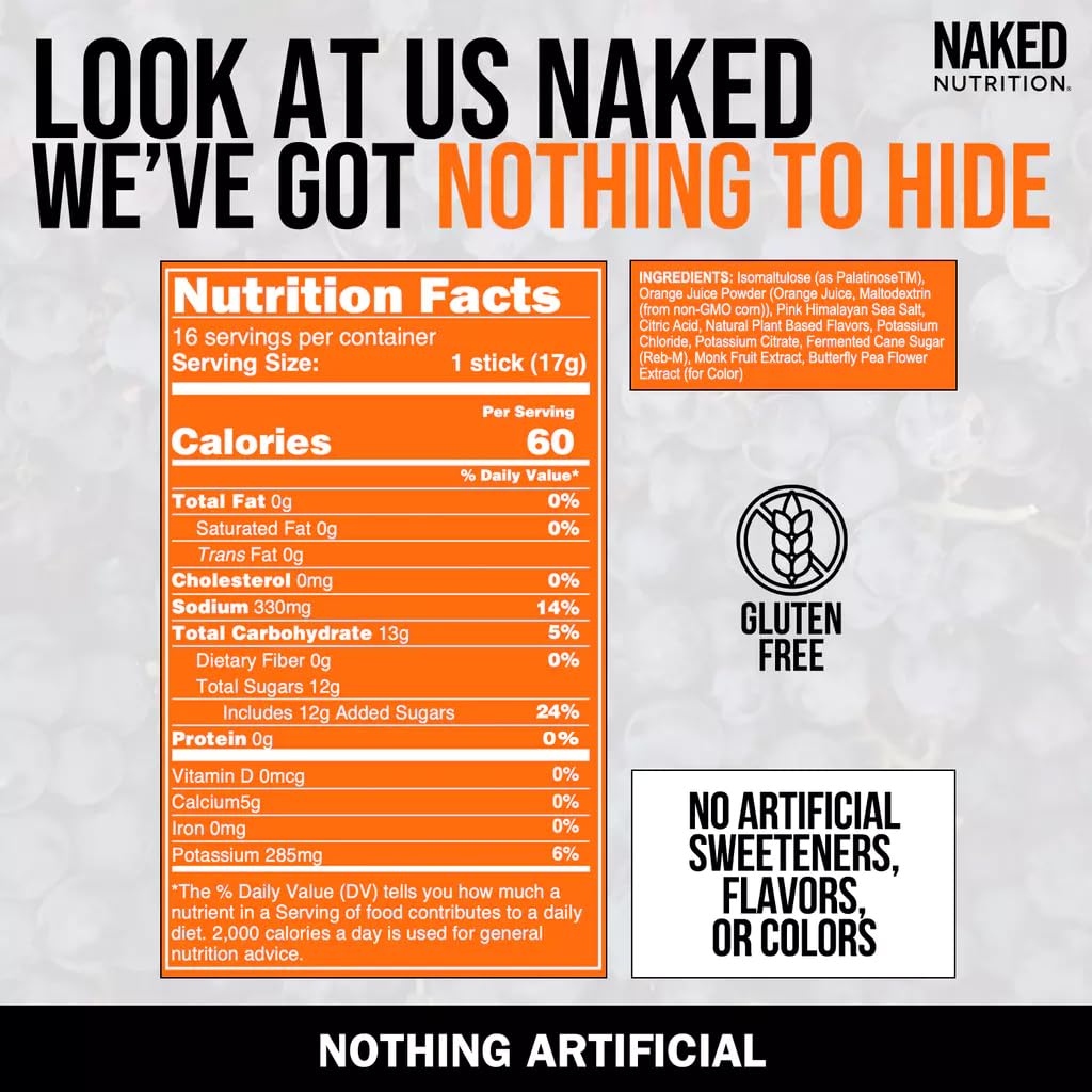 Nakedade Grape - Performance Enhancing Sports Drink Powder - Electrolyte Powder - No GMOs or Artificial Sweeteners, Gluten-Free, Soy-Free, Dairy-Free - 16 Sticks