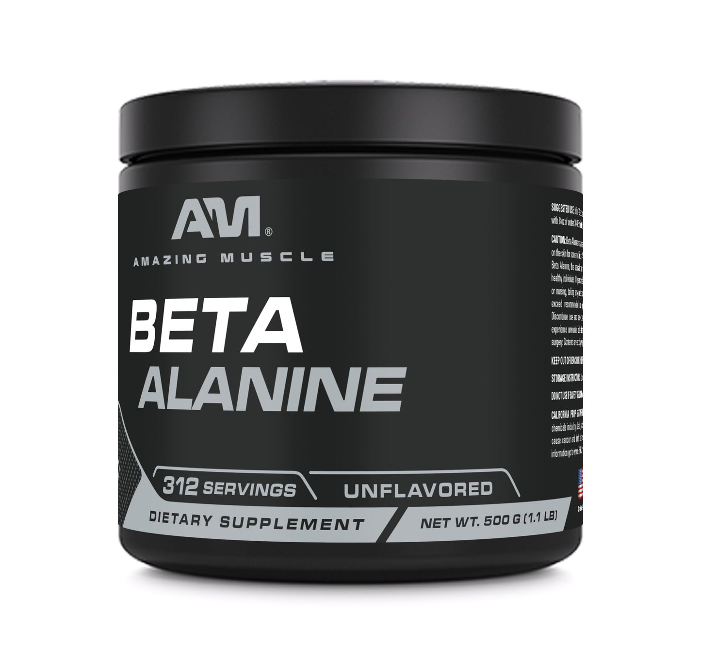 Amazing Muscle Beta-Alanine Powder Supplement | 1600 Mg | Unflavored | 500 G (1.1 LB) | 312 Servings | Non-GMO | Made in USA