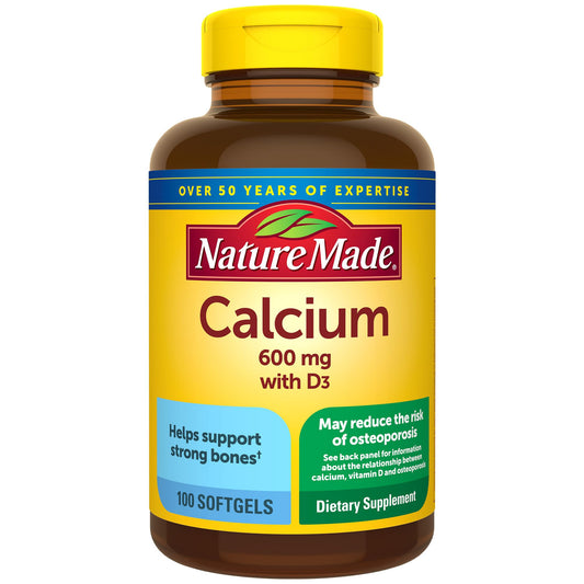 Nature Made Calcium 600 mg with Vitamin D3, Dietary Supplement for Bone Support, 100 Softgels