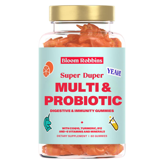 Bloom Robbins Probiotic Gummies - Fiber Gummie for Adults and Probiotics Digestive Health Gummies for Women with Turmeric Root Extract - Non-GMO Vegan Vitamins