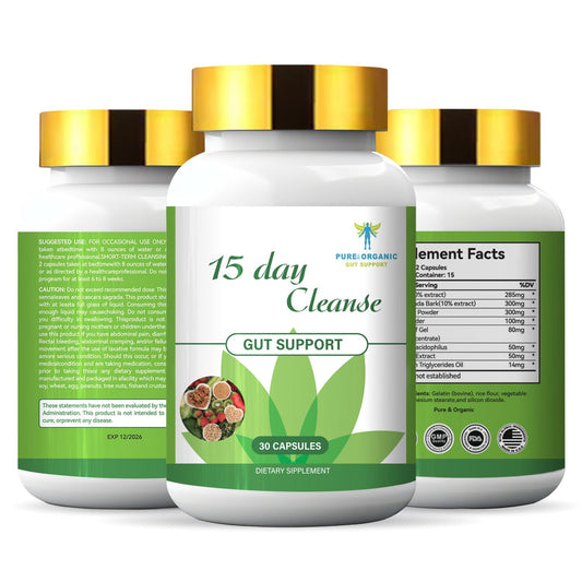Pure&Organic 15 Days Cleanse for Gut System - Softgel Capsules with Ginkgo Biloba & Ginger (30 Capsules) - Natural Detox, Digestive Health