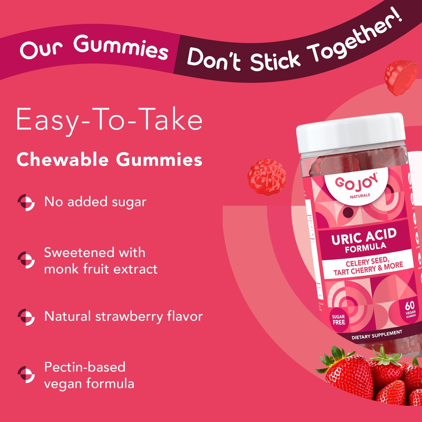 GOJOY NATURALS Uric Acid Support Formula for Adults - Tart Cherry Gummies with Celery Seed Extract - for Men and Women's Joints Kidneys and More - Soy & Sugar Free