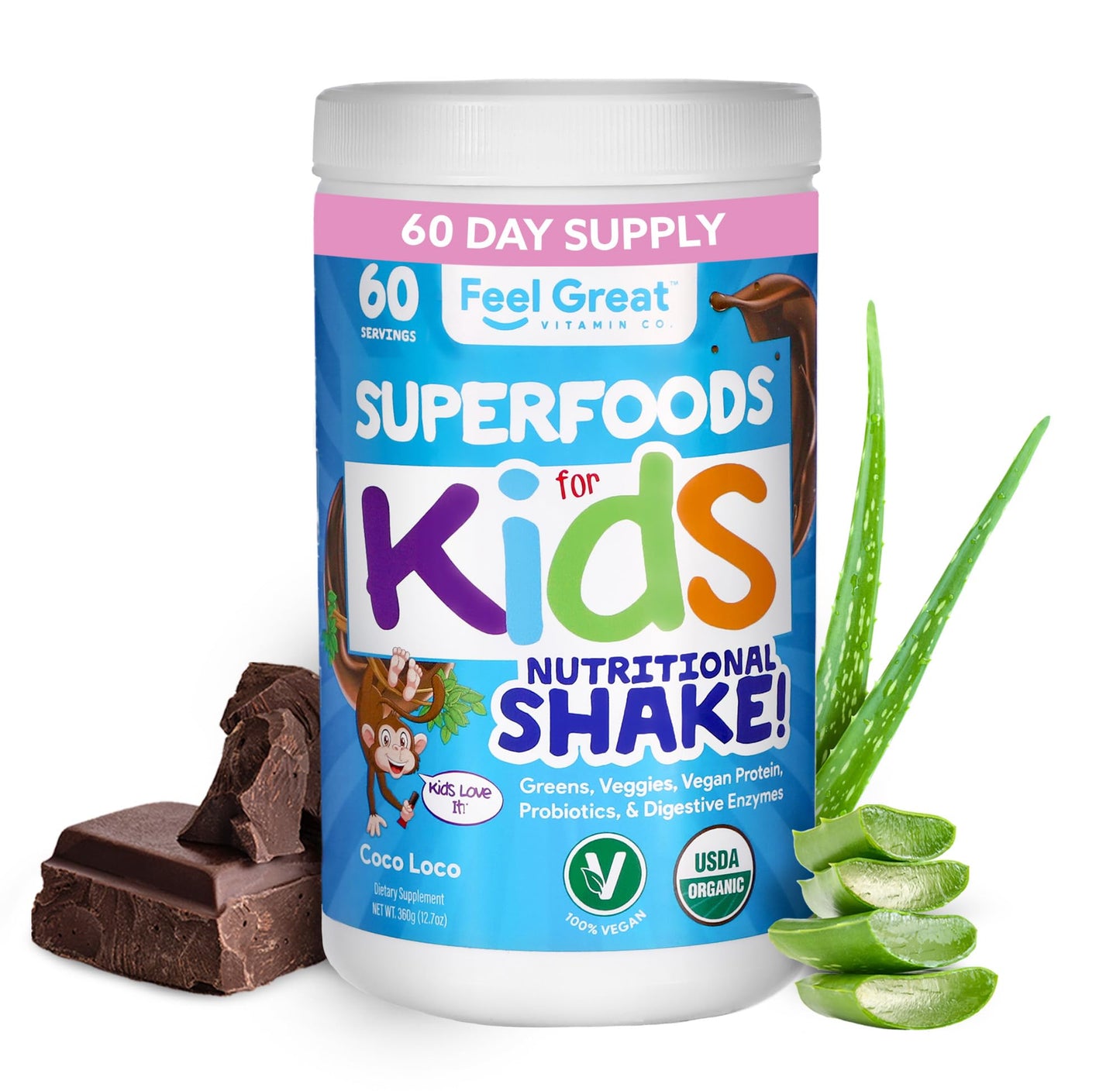 Kids Organic Super Greens Powder with Fruits & Veggies - All-In-One Kids Multivitamin made from Real Plants - No Synthetic Vitamins, No Fillers or Binders, No Sugar Added.