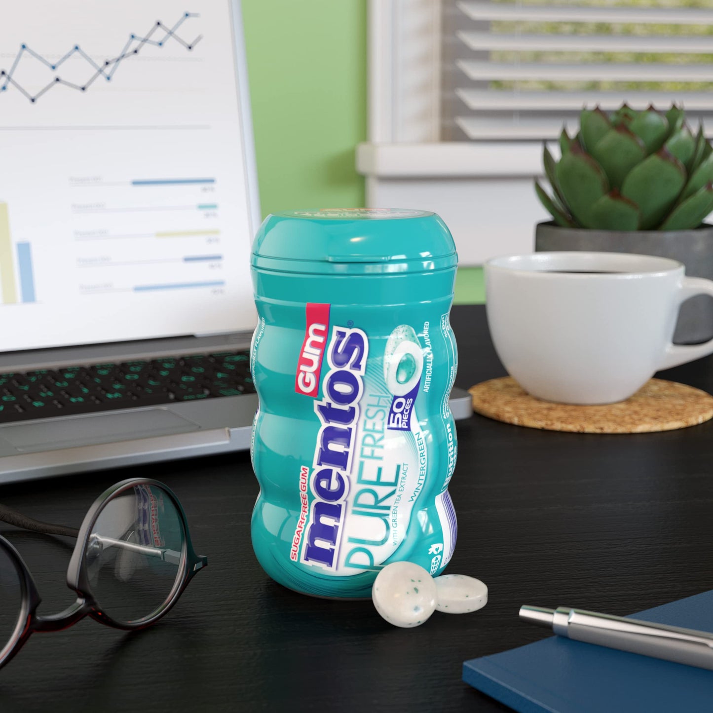 Mentos Pure Fresh SugarFree Chewing Gum with Xylitol Bulk Wintergreen Bulk 50 Count Pack of 4