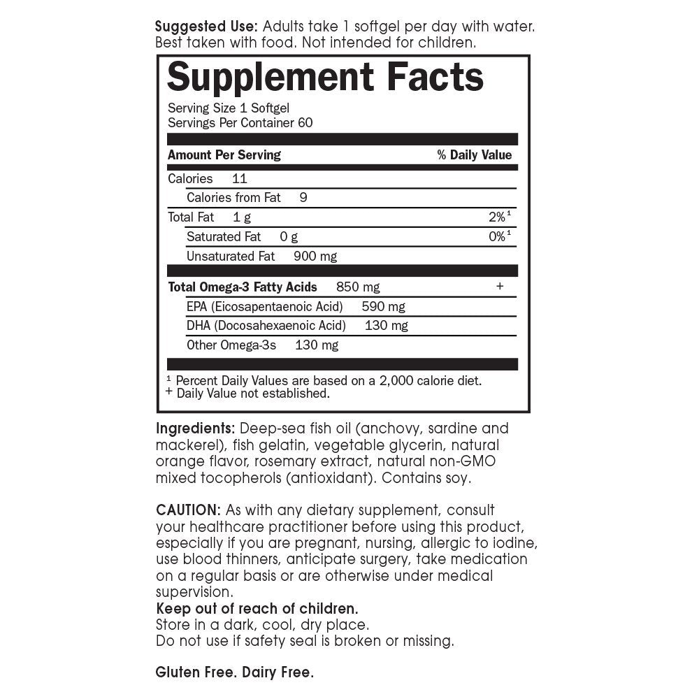 Garden of Life EPA/DHA Omega 3 Fish Oil - Minami Natural Brain Function, Heart and Mood Supplement, 60 Softgels