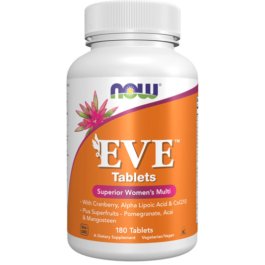 NOW Foods Supplements, Eve™ Women's Multivitamin with Cranberry, Alpha Lipoic Acid and CoQ10, plus Superfruits - Pomegranate, Acai & Mangosteen, 180 Tablets