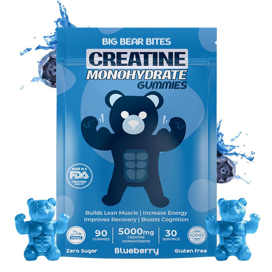 Big Bear Bites Creatine Monohydrate Gummies for Men & Women | 5000mg of Creatine Gummies per Serving | Sugar Free Gummies, Gluten Free & Halal | Pack of 90 Pre Workout Gummies | Blueberry Flavor