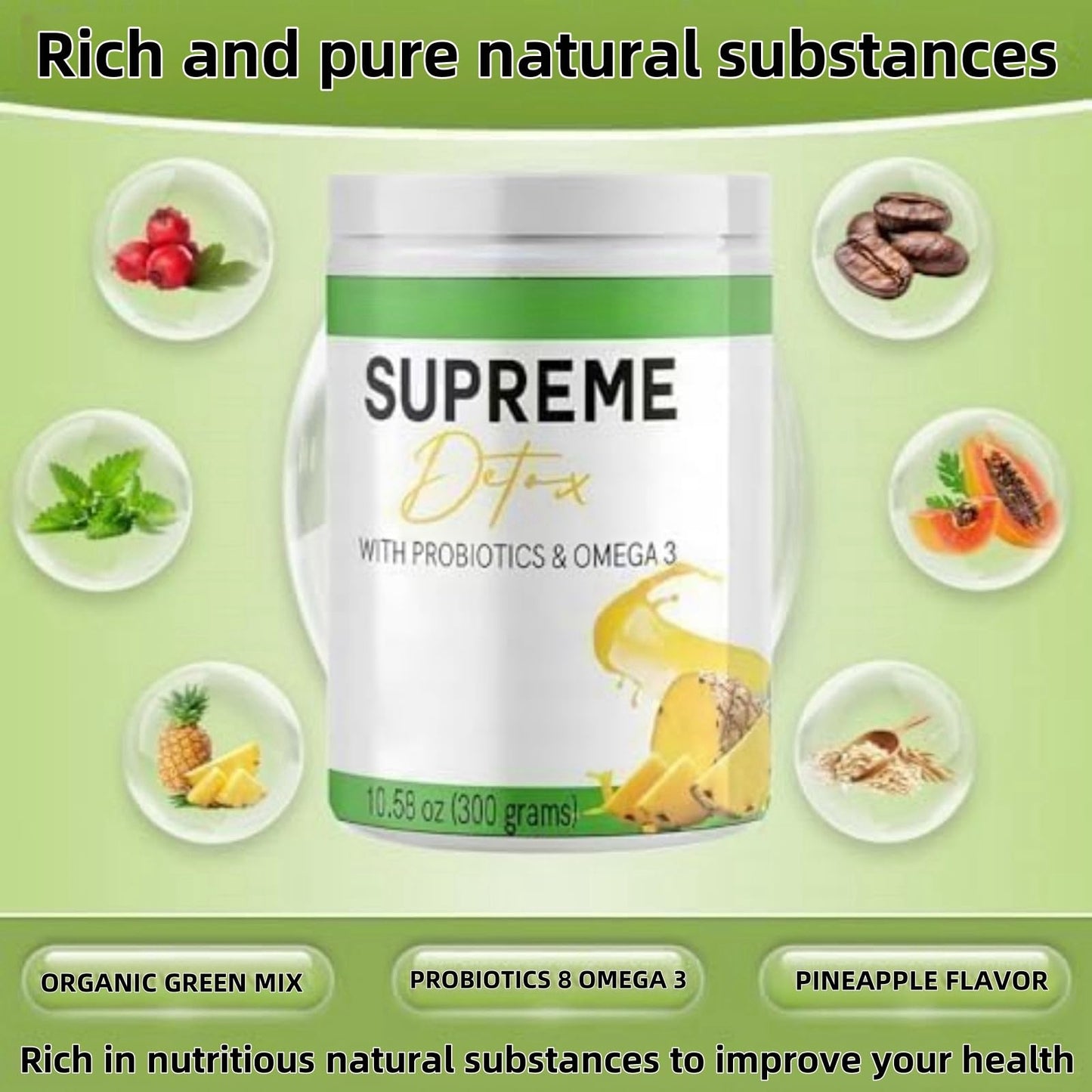 Supreme Detox Supplement Healthcare Natural Fiber Powder, Pineapple Flavor,Natural Ingredient (2pcs)