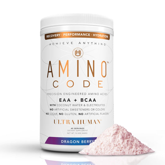 Ultra Human Amino Code | Essential Amino Acids + BCAAs + Coconut Water Electrolytes | Fast Hydration Workout Recovery Flavored Amino Energy Powder Drink | Clean Formula, 40 Servings - Dragonberry