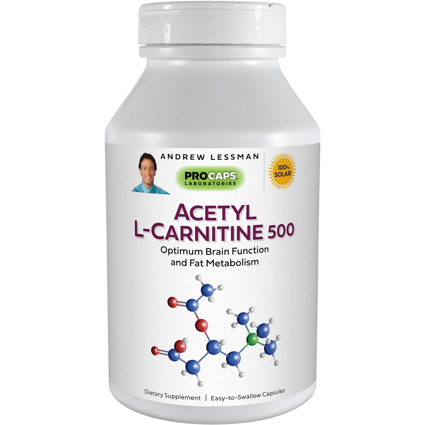 ANDREW LESSMAN Acetyl L-Carnitine 500 mg - 60 Capsules - Support for Nervous System, Fat and Energy Metabolism, Healthy Brain Function, Healthy Blood Flow to The Brain. Easy-to-Swallow Capsules.