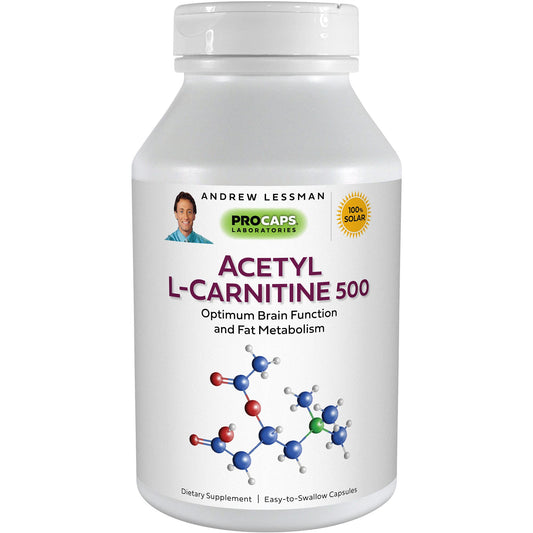 ANDREW LESSMAN Acetyl L-Carnitine 500 mg - 60 Capsules - Support for Nervous System, Fat and Energy Metabolism, Healthy Brain Function, Healthy Blood Flow to The Brain. Easy-to-Swallow Capsules.