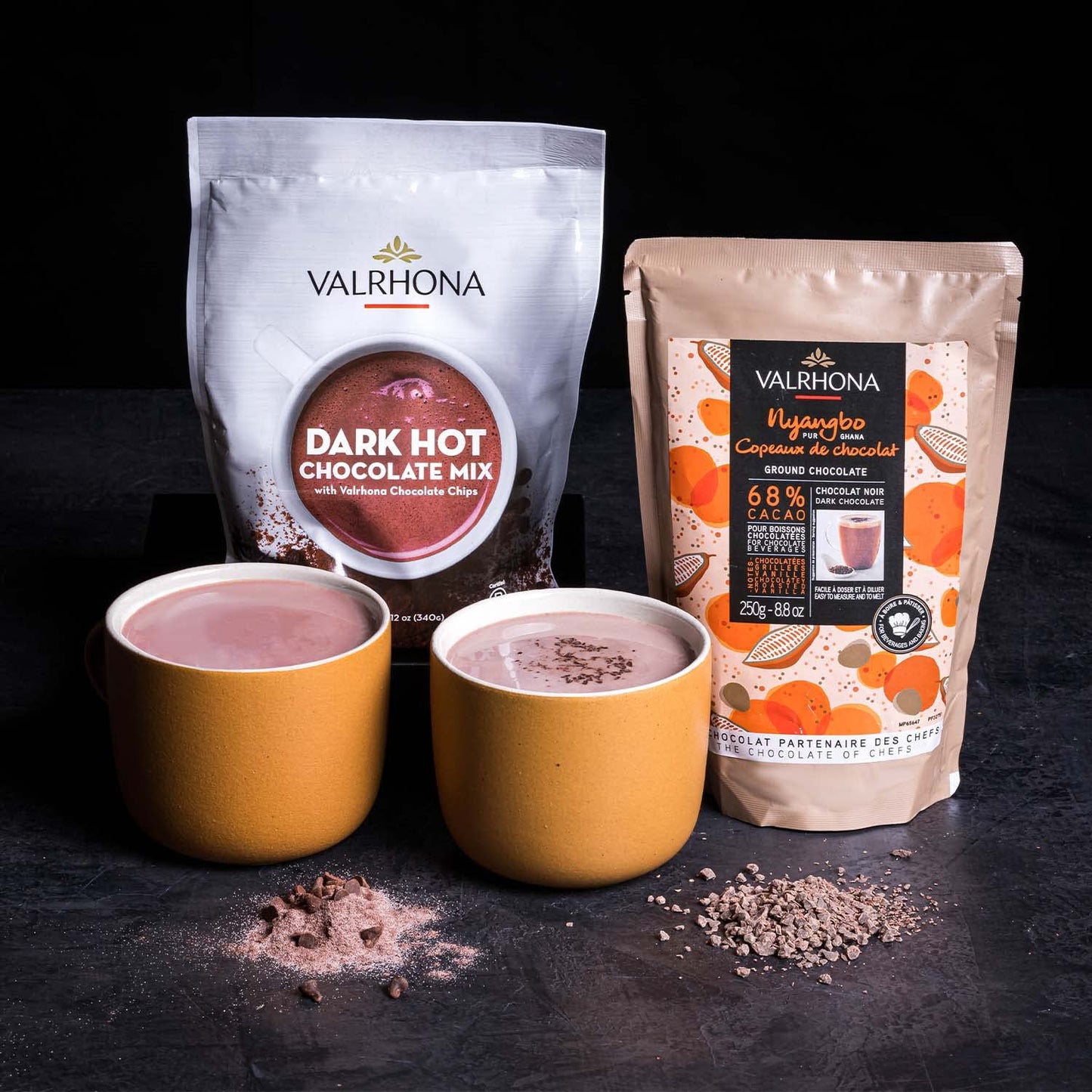 Valrhona Premium Dark Hot Chocolate Sweet Mix Rich Smooth  Full of Dark Chocolate Flavor Dark Hot Chocolate Cocoa Powder with Cream Almond or Oat Milk for a Completely Satisfying Beverage 12oz Packet