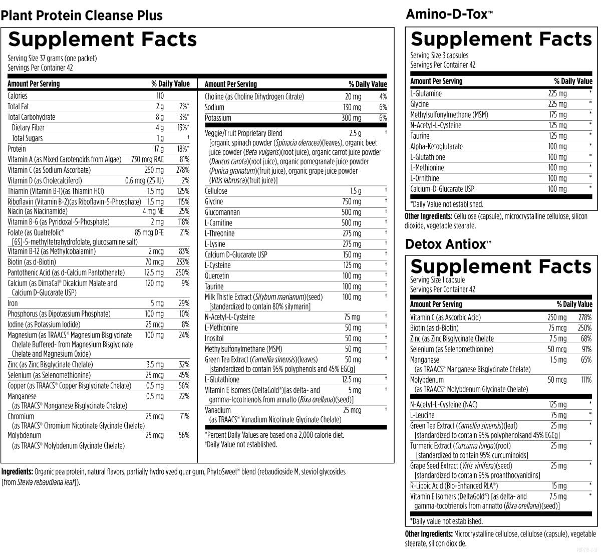 Designs for Health Plant Protein Cleanse Plus 21 Day Detox Program - Promotes Healthy Liver Function + Metabolic Cleanse with Antioxidants + Herbs, Vegetarian (42 Protein Powder Drink + Vitamin Packs)