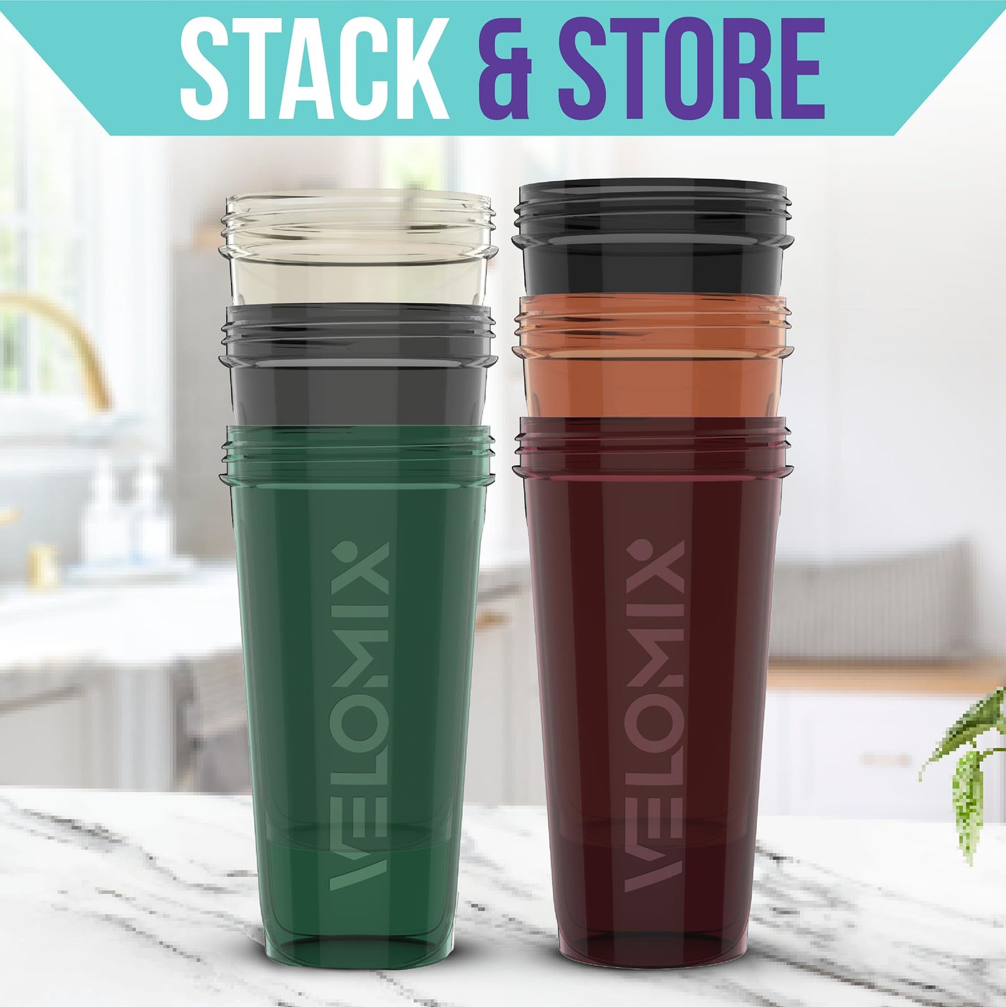 VELOMIX -6 PACK- Shaker Cups for Protein Shakes 28 oz - 6x Wire Whisk | Leak Proof Protein Shaker Bottle for Protein Shakes, Shaker Bottle Pack for Pre & Post Workout, Shaker Cup