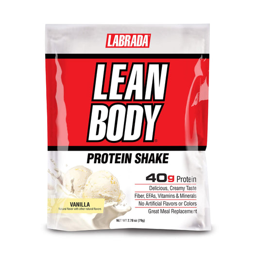 Labrada Lean Body MRP All-In-One Vanilla Meal Replacement Shake. 40g Protein Whey Blend, 8g Healthy Fats EFA's & Fiber, 22 Vitamins and Minerals , No artificial color, Gluten Free, (80 MRP Packets)