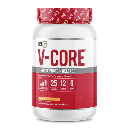 V-Core Orange Cream Protein Powder, Whey Protein, High Protein, Casein Protein, 25g Protein, 12g EAAs, 6g BCAAs, 2 lb Tub (23 Servings)