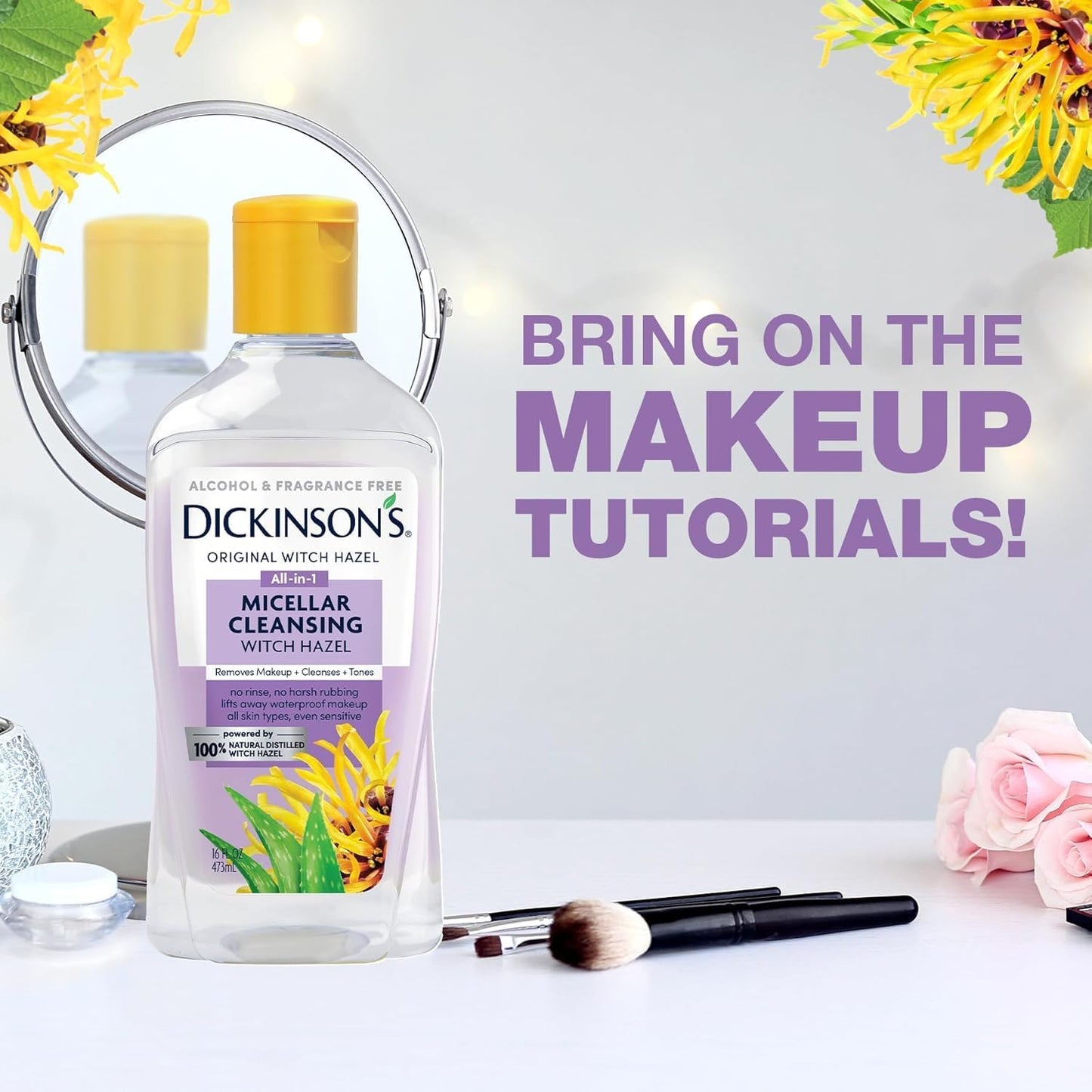 Dickinson's Micellar Cleansing Witch Hazel, An All-in-1 Makeup Remover, Pore Refiner, Skin Cleanser and Toner; Alcohol Free with Aloe, for Sensitive Skin, 8oz