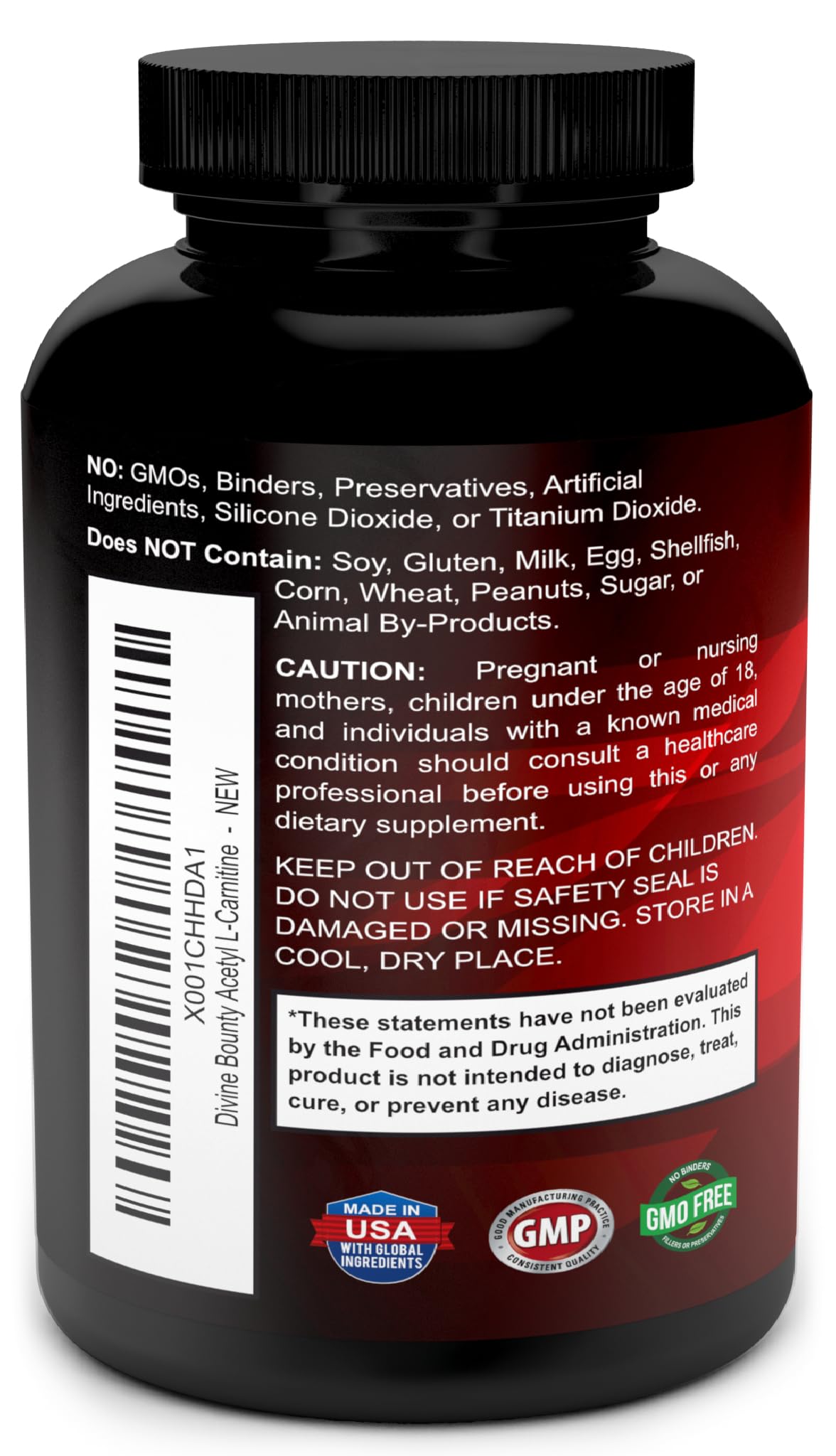 Divine Bounty Acetyl L-Carnitine Capsules 1200mg Per Serving - L Carnitine Supplement 120 Vegetarian Capsules