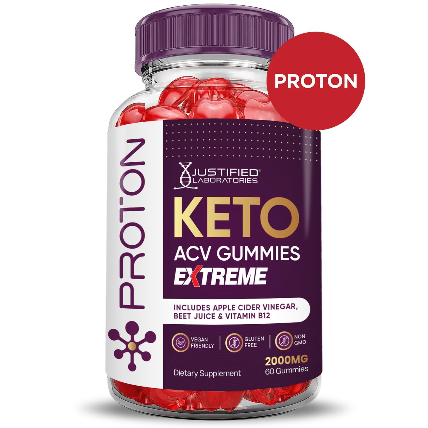Proton Protein Keto ACV Gummies Extreme 2000MG Proton Keto Gummies Apple Cider Vinegar Formulated with Pomegranate Beet Juice Powder B12 Vegan Non GMO 60 Gummys