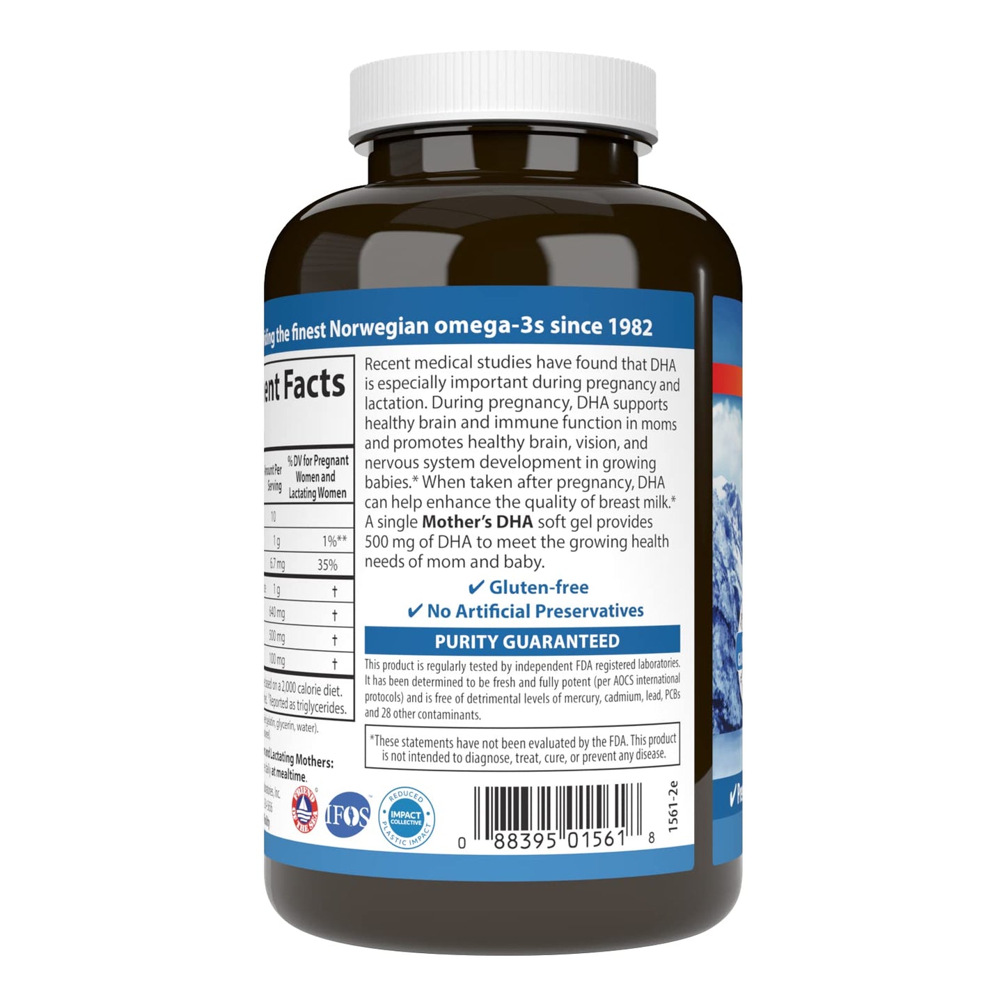 Carlson - Mother's DHA, 500 mg DHA, Prenatal Support, Fetal Development & Immune Health, 120 Softgels