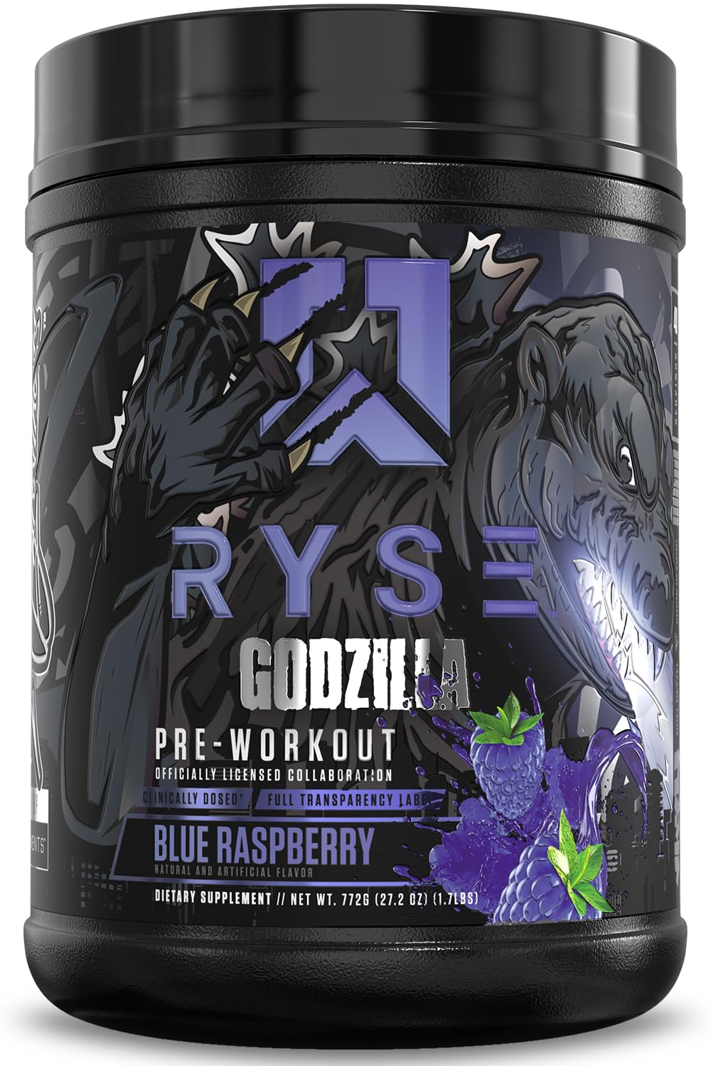 Ryse Noel Deyzel x Godzilla Pre Workout | Intense Pumps, Energy, & Focus | Citrulline & Beta Alanine | 400mg Total Caffeine | 40 Servings (Blue Raspberry)