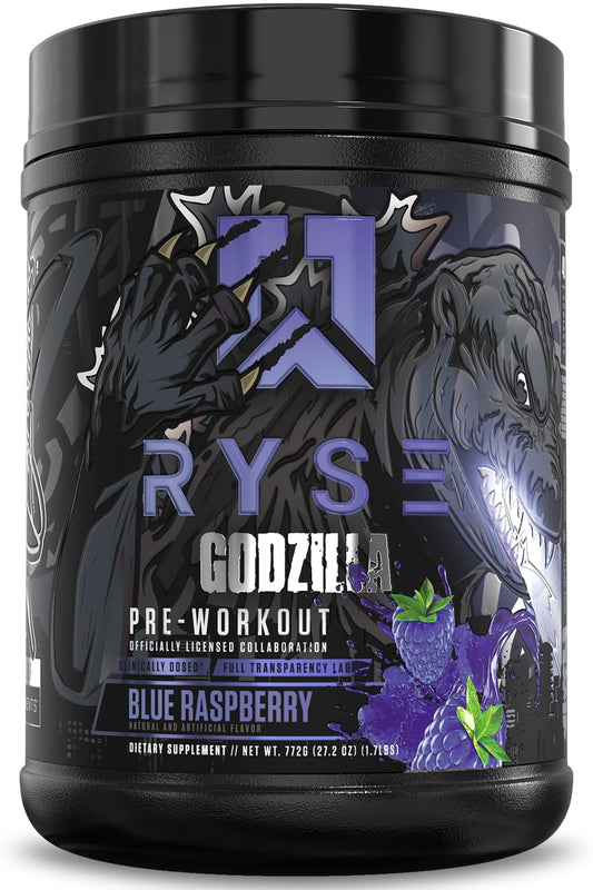 Ryse Noel Deyzel x Godzilla Pre Workout | Intense Pumps, Energy, & Focus | Citrulline & Beta Alanine | 400mg Total Caffeine | 40 Servings (Blue Raspberry)