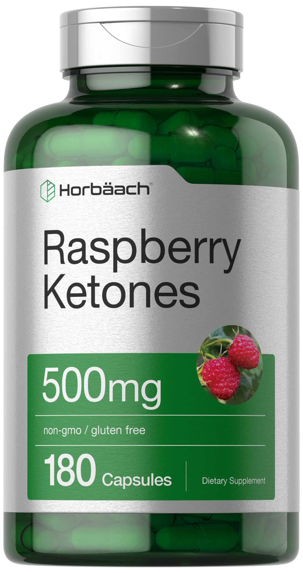 Horbäach Raspberry Ketones | 500mg | 180 Capsules | Non-GMO & Gluten Free Pills