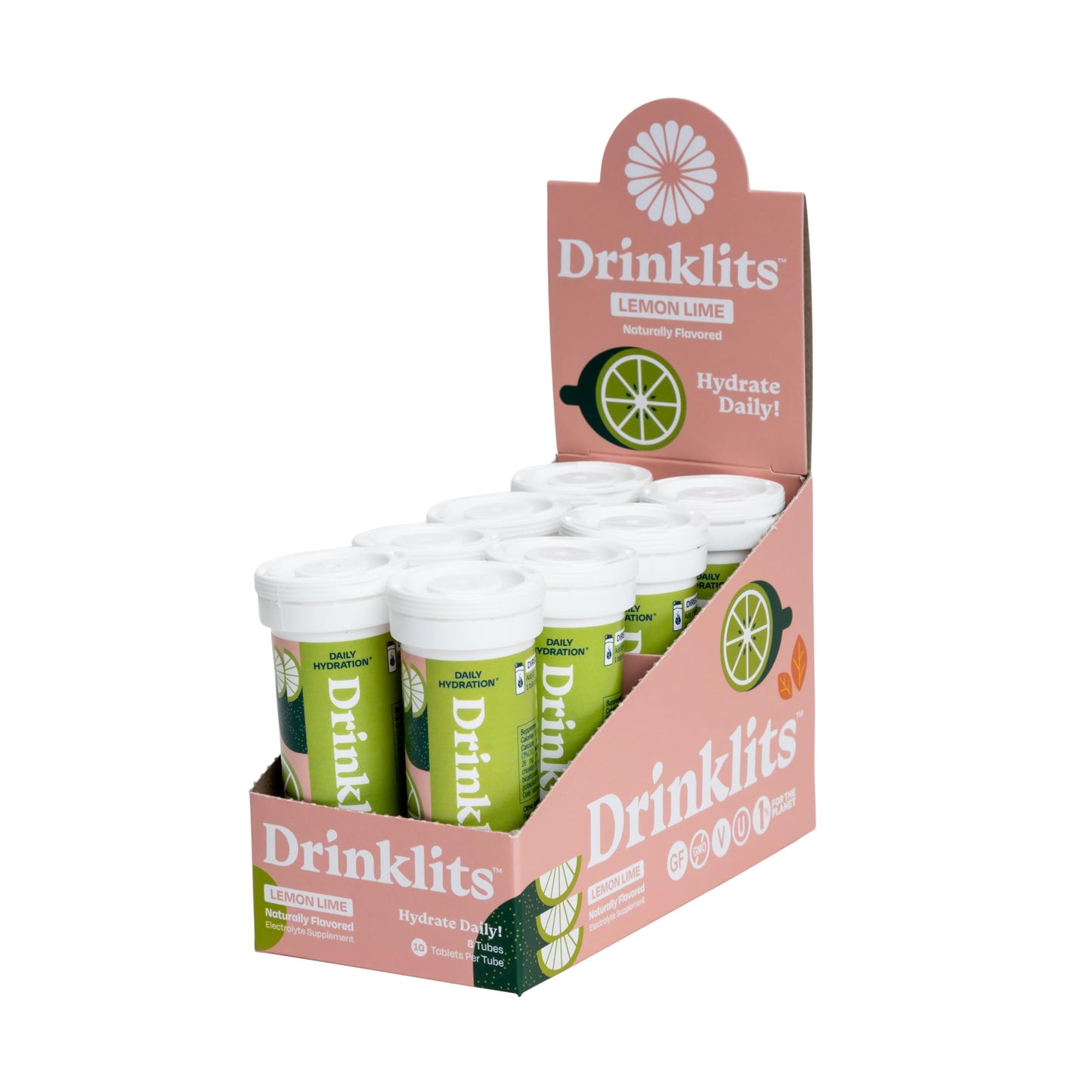 Drinklits Lemon-Lime Electrolyte Sports Drink Fizzy Hydration Tablets (8) Tube Bundle | Natural Flavors - 0g Sugar - Daily Use | 80 Servings - 10 Tablets Per Tube