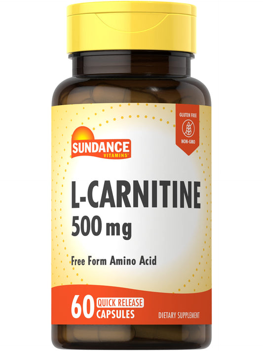 Sundance L-Carnitine Supplement 500mg | 60 Capsules | Free Form Amino Acid | Non-GMO and Gluten Free Supplement