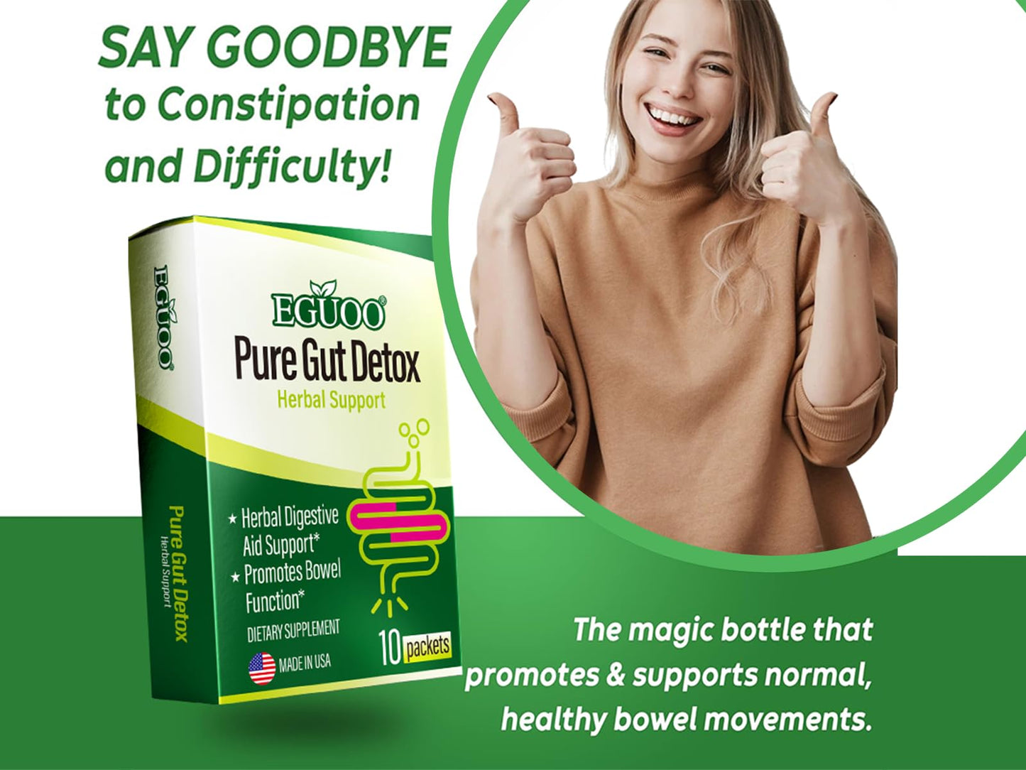 Pure Gut Detox - Colon Cleanse Cleanser Detox Cleanse Gut Cleanse for Women Men with Senna, Cascara Sagrada, Digestive Enzymes, Probiotic Blend and Prebiotic - Bloating and Constipation Relief
