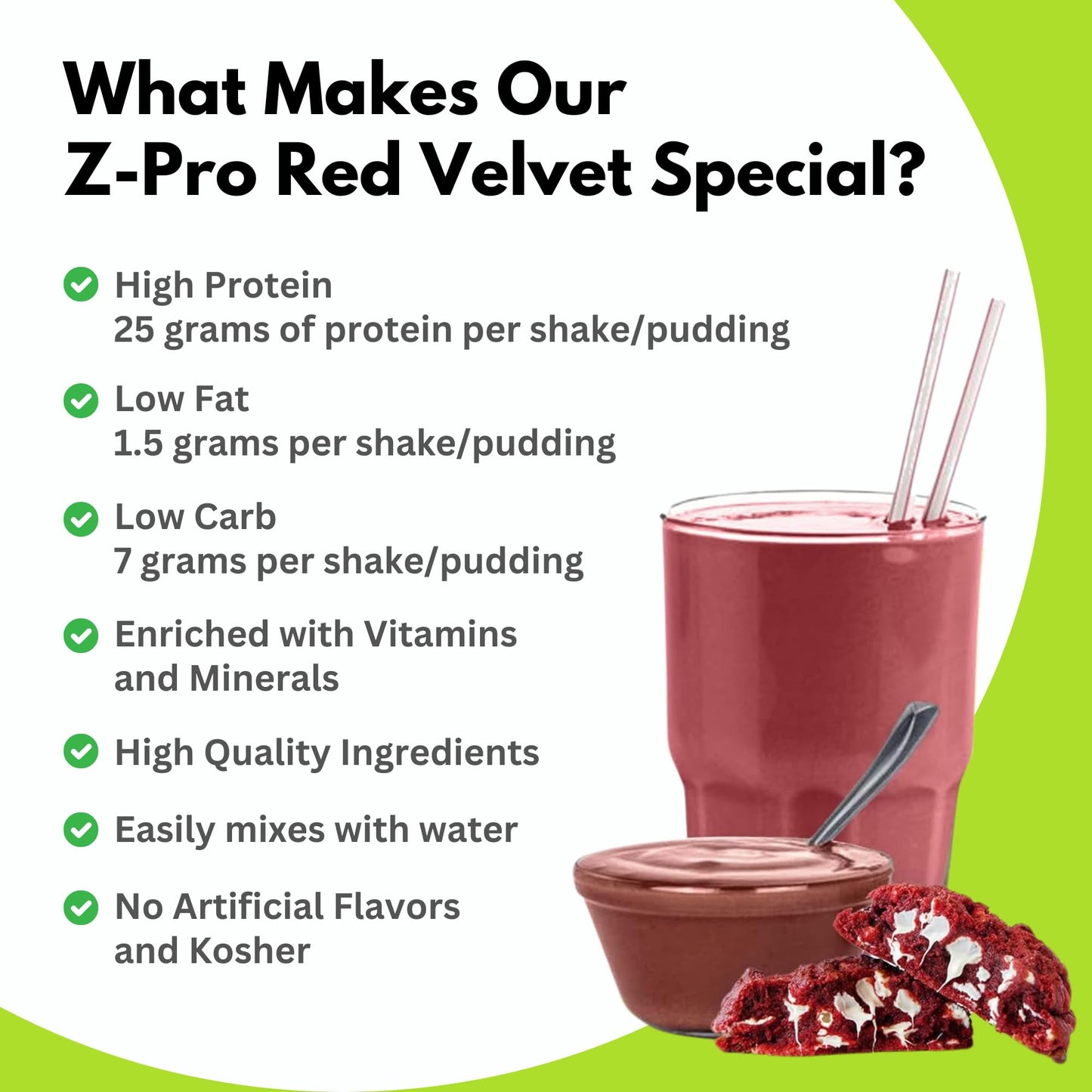 R-Kane Nutritionals Z-Pro Red Velvet Protein Drink Mix - High Protein, Low Calorie Low Fat Shake and Pudding Mix- Meal Replacement, On-The-Go Packets - Breakfast Boost - 25g Protein - 14 Packets