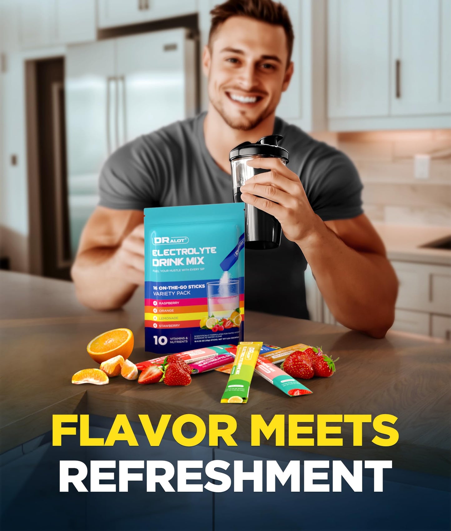 Dralot Sugar Free Electrolytes Powder with Natural Flavors, 3X Rapid Hydration Packets with 10 Electrolyte & Vitamins, Liquid Daily IV, Non-GMO, Gluten-Free, Keto, Vegan, 16 Sticks