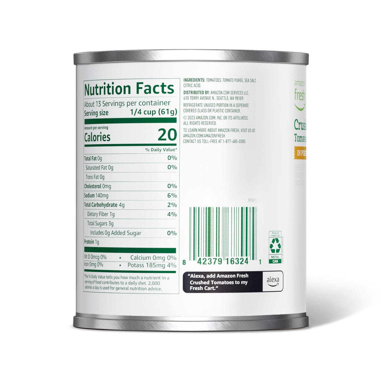 Amazon Fresh Crushed Canned Tomatoes in Purée 28 Oz Previously Happy Belly Packaging May Vary