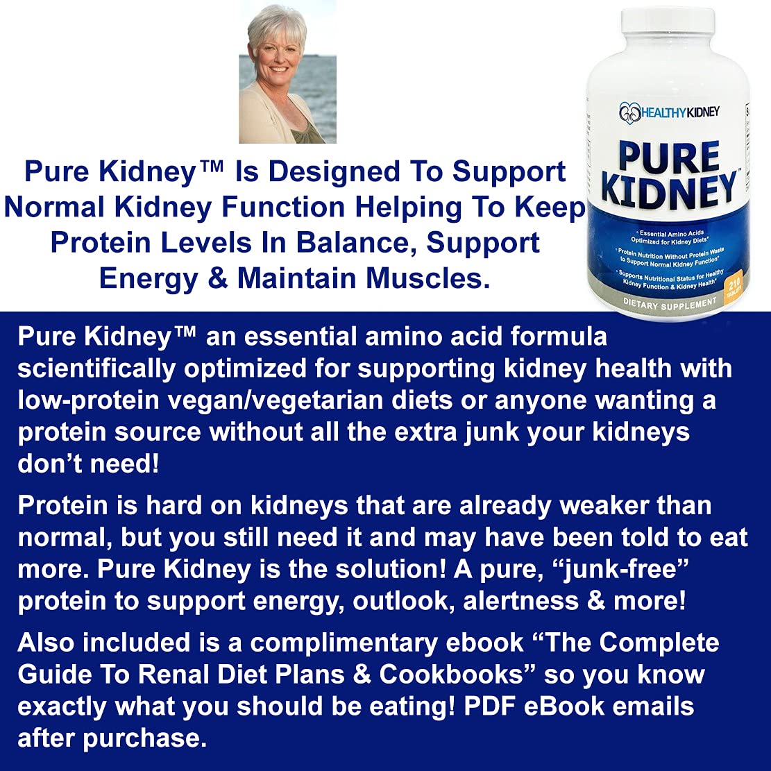 Pure Kidney Health Supplement and Renal Diet Cookbook for Rejuvenation, Low Protein Diet and Kidney Supplement. Kidney Diet Book Renal Supplement 210 Pills