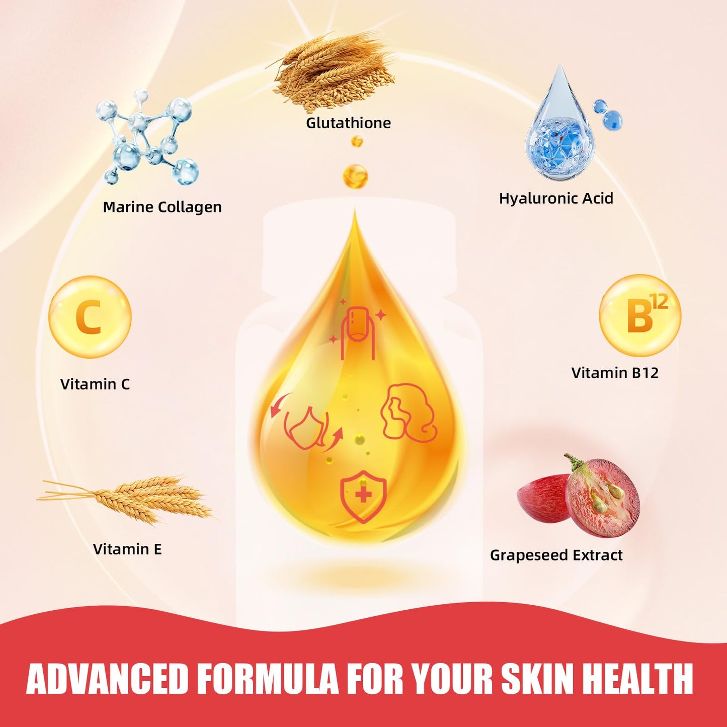 Glutathione Gummies for Skin Whitening - Glutathione 1000mg Supplement with Collagen Vitamin C for Women Sugar-Free with Antioxidant Skin Anti-Aging Immunity Liver Support Pineapple Flavor 60ct