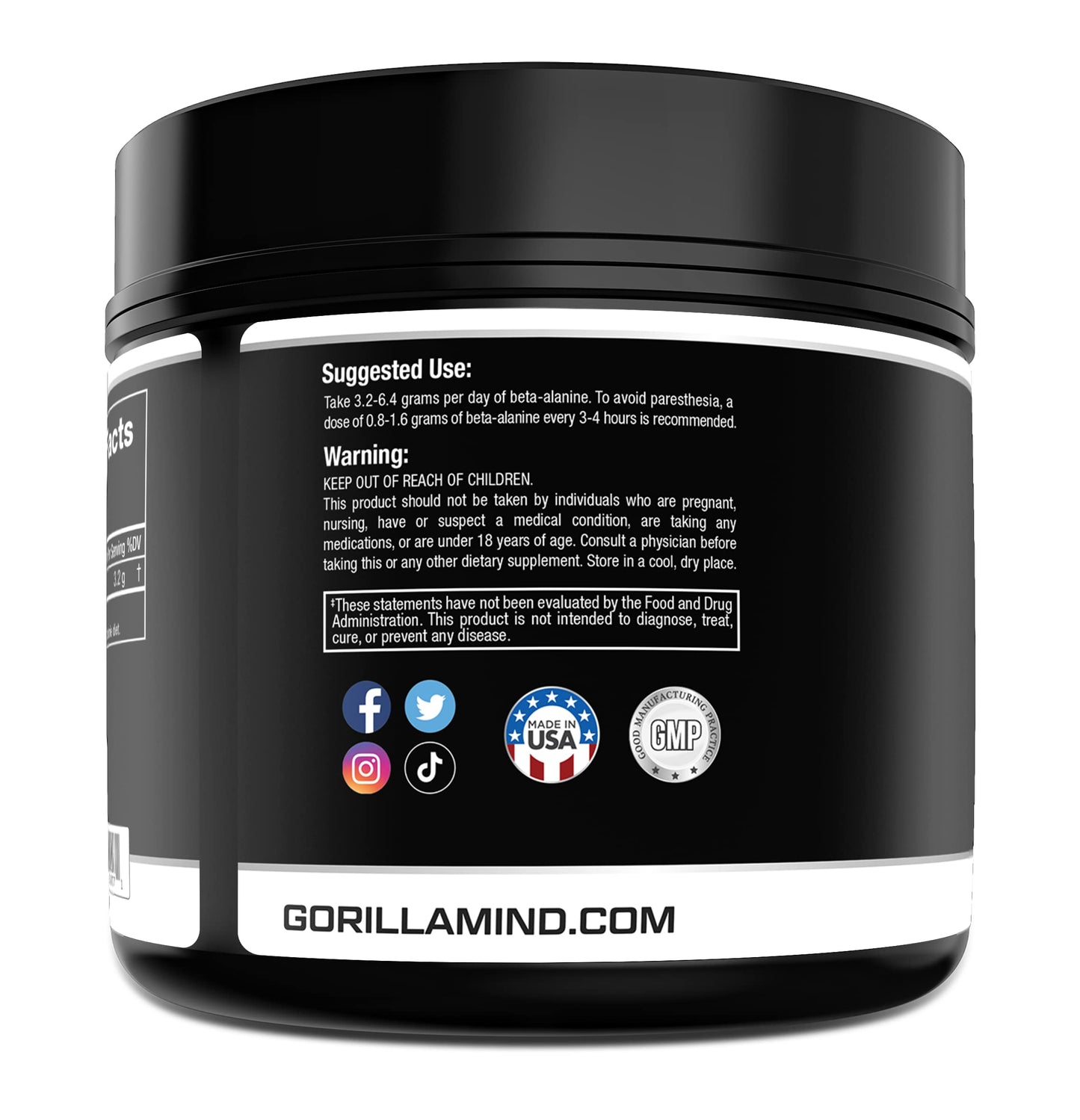 Gorilla Mind Beta-Alanine Carnosine Precursor,Enhanced Muscular Endurance, 3.2 Grams per Servings