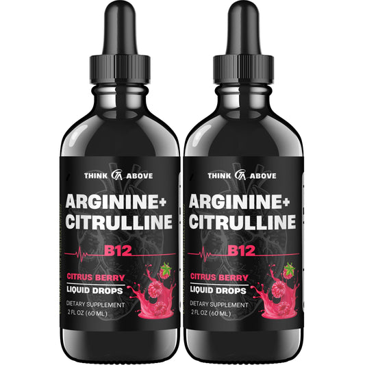 Think Above L-Arginine + L-Citrulline Liquid Drops with Vitamin B12 - Citrus Berry Flavor, 2 fl oz (60 ml) Pack of 2 - Fast Absorption, Easy-to-Use