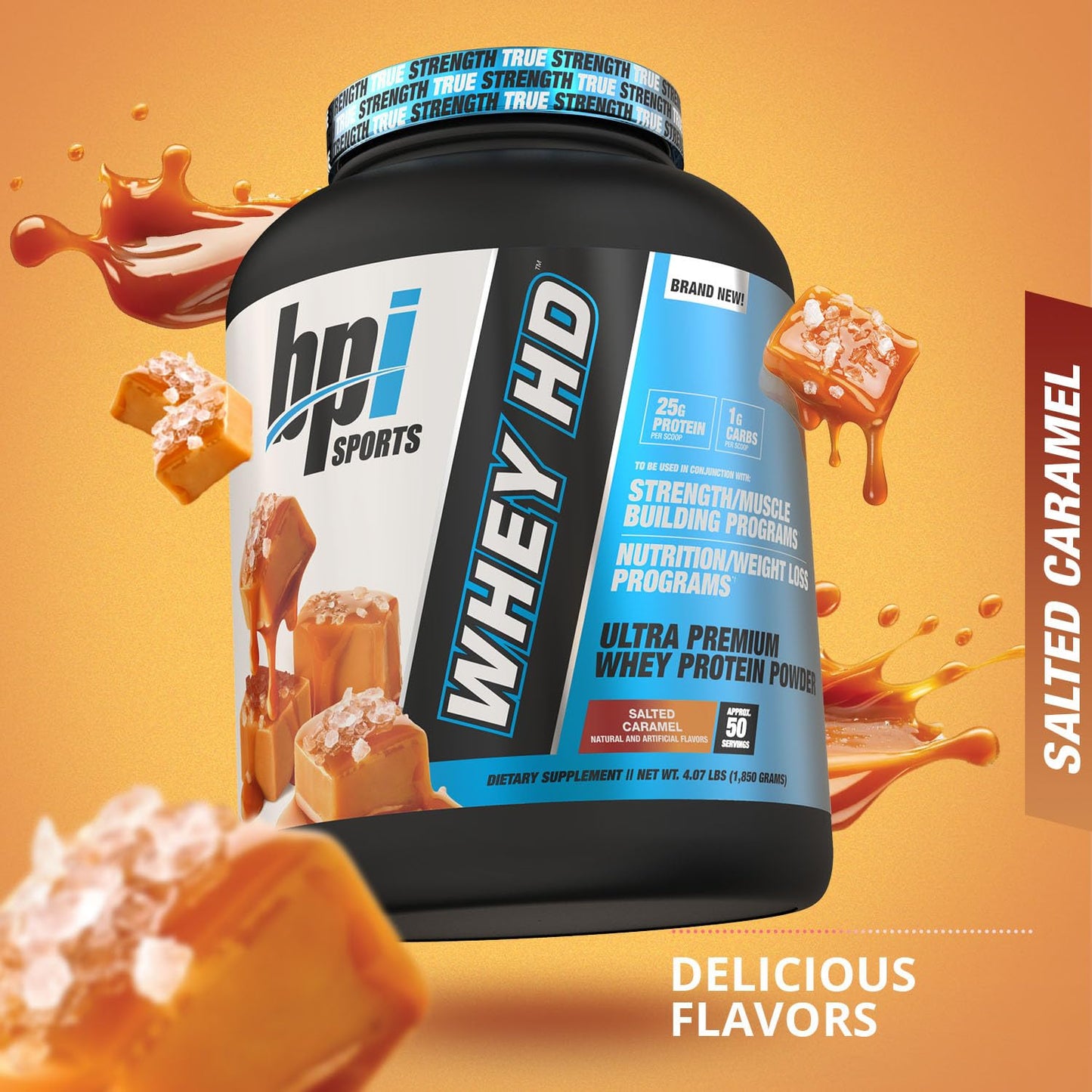 BPI Sports Whey HD Ultra Premium Protein Powder, Salted Caramel, 4.1 Pound