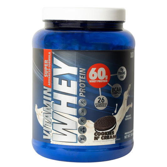 Vitamin Whey Protein, Cookies N Cream, 60g Whey Protein, BCAA Complex, 26 Vitamins & Minerals, Gluten Free, 1.5 LB