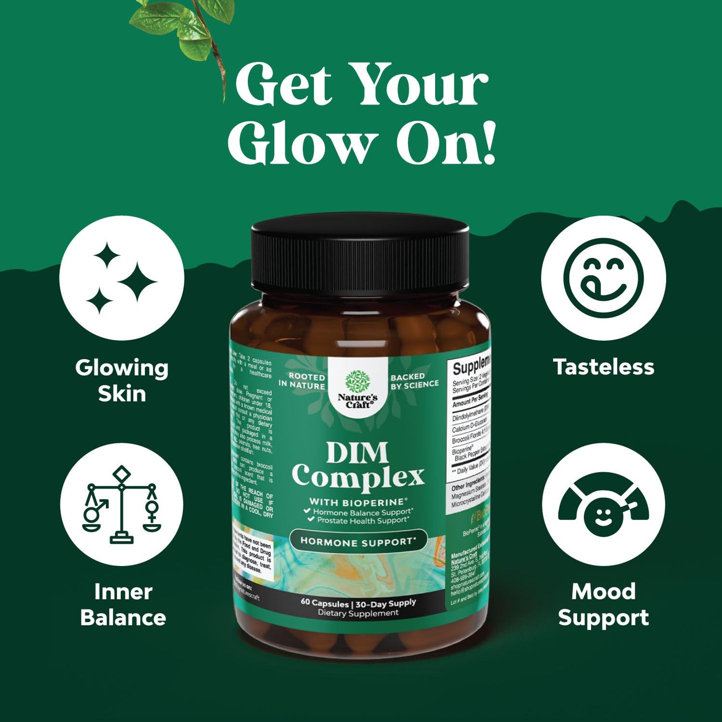 Pure DIM Supplement for Men with Bioperine - DIM Estrogen Blocker for Men for Hormone Balance & Prostate Health - Diindolylmethane Testosterone Complex with Broccoli Florets - 60 Capsules