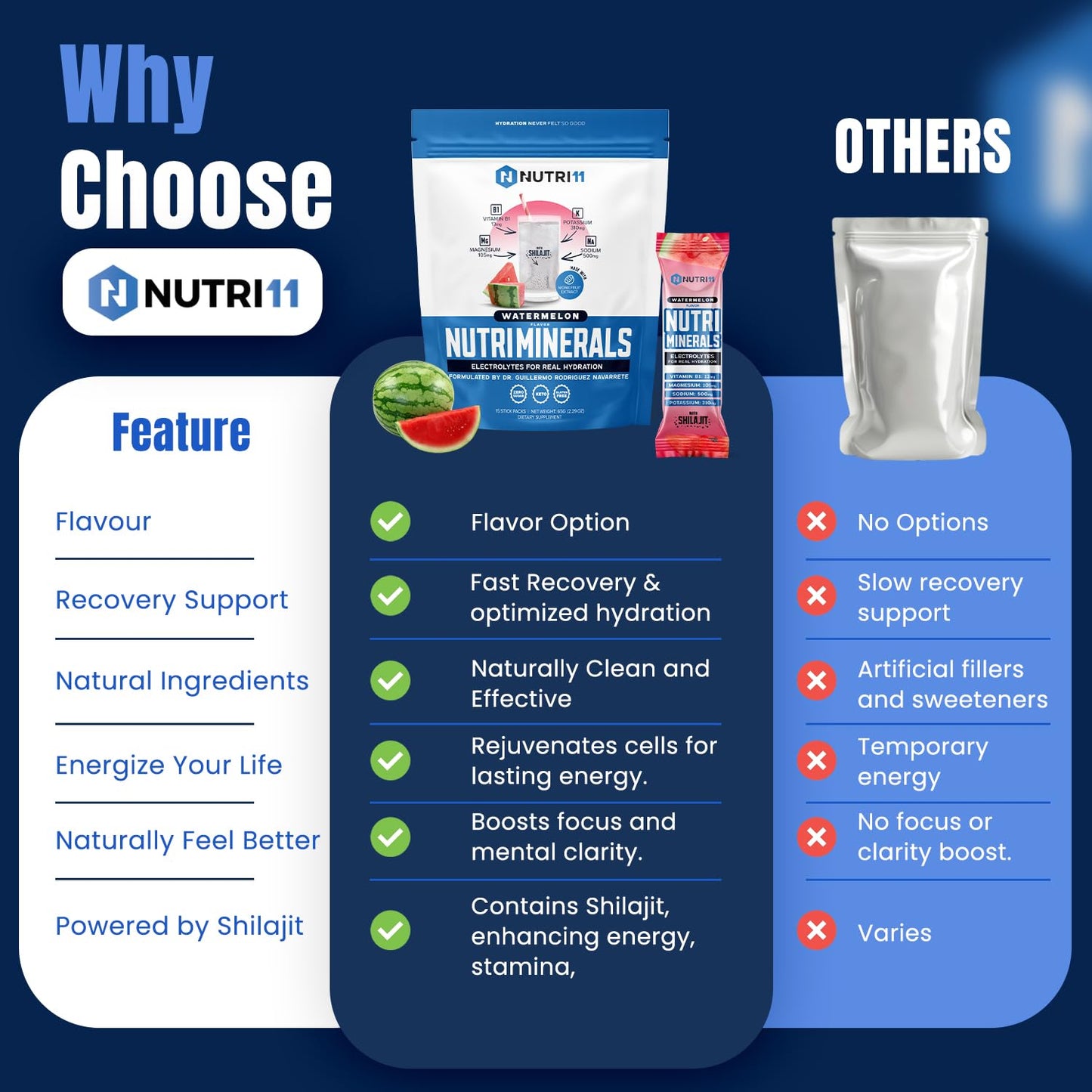 NUTRIMINERALS Hydration Electrolyte Powder | Advanced Vitamin B1, Shilajit & Pink Himalayan Salt | Zero Sugar | 15 Stick Packs | Clean Energy, Recovery & Detox Support (15 Sticks Pack, Watermelon)