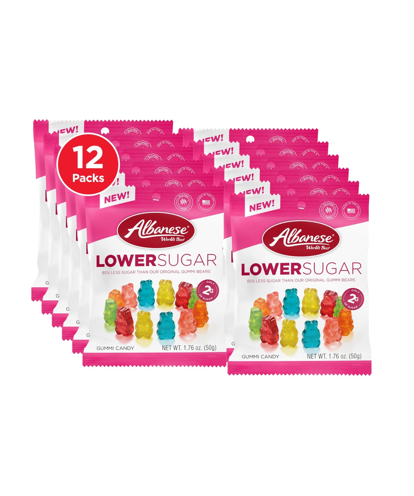 Albanese Worlds Best Lower Sugar Gluten Free Gummi Bears 176oz Bag of Candy Pack of 12