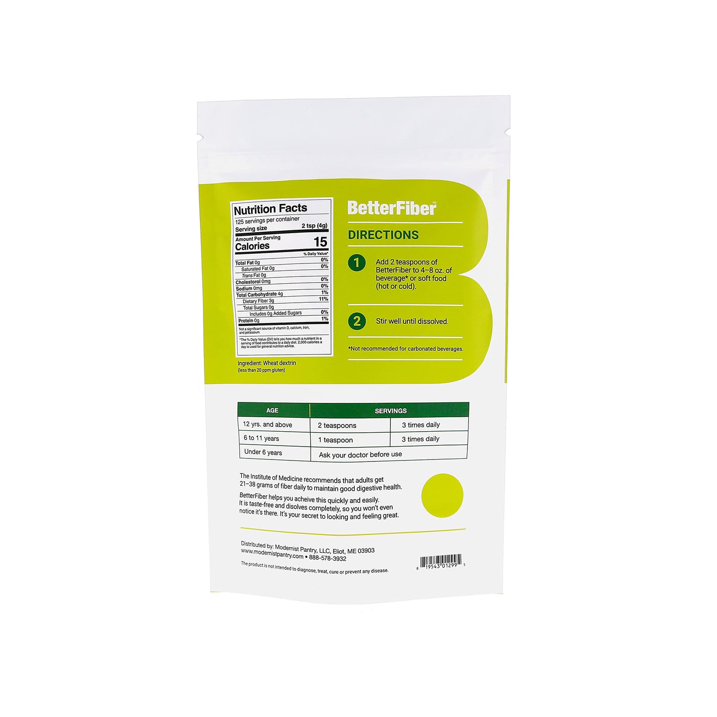 BetterFiber - Prebiotic Fiber Supplement [100% Generic Equivalent of Leading Brand] ⊘ Non-GMO Gluten-Free Vegan OU Kosher Certified - 17.6oz/500g (125 Servings)