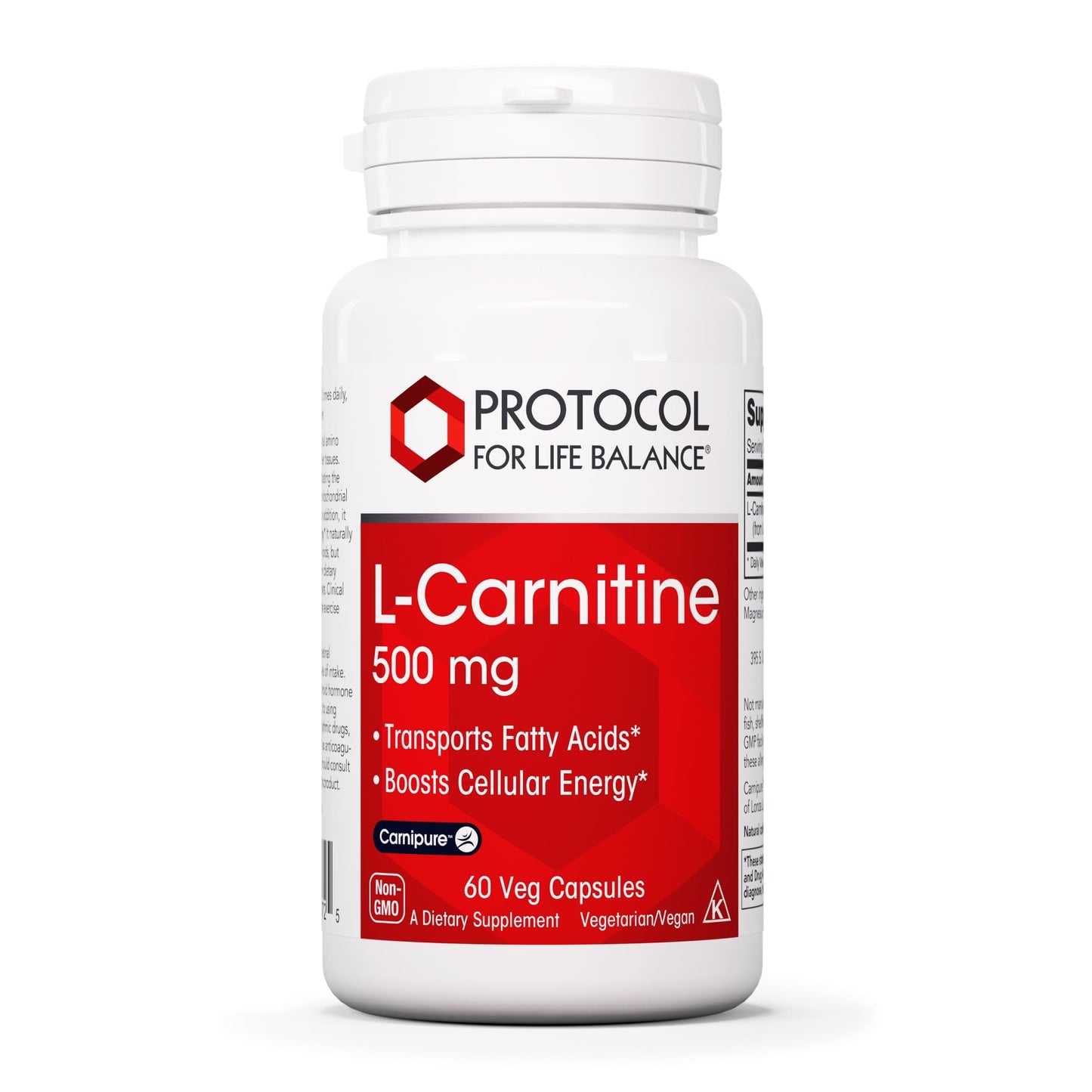 PROTOCOL FOR LIFE BALANCE L-Carnitine 500mg - Cell Energy Metabolism - Exercise Performance, Recovery - 60 Veg Caps