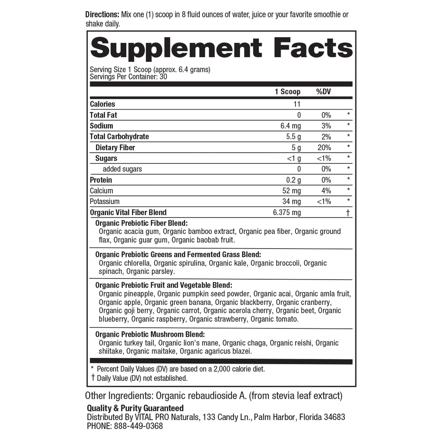 Vital Pro Naturals - Advanced Fiber 35 Powder Supplement for Dietary Support and Occasional Constipation with 35 Prebiotic Fibers and 35 Organic Superfoods for Bowel Regularity, 6.77 oz