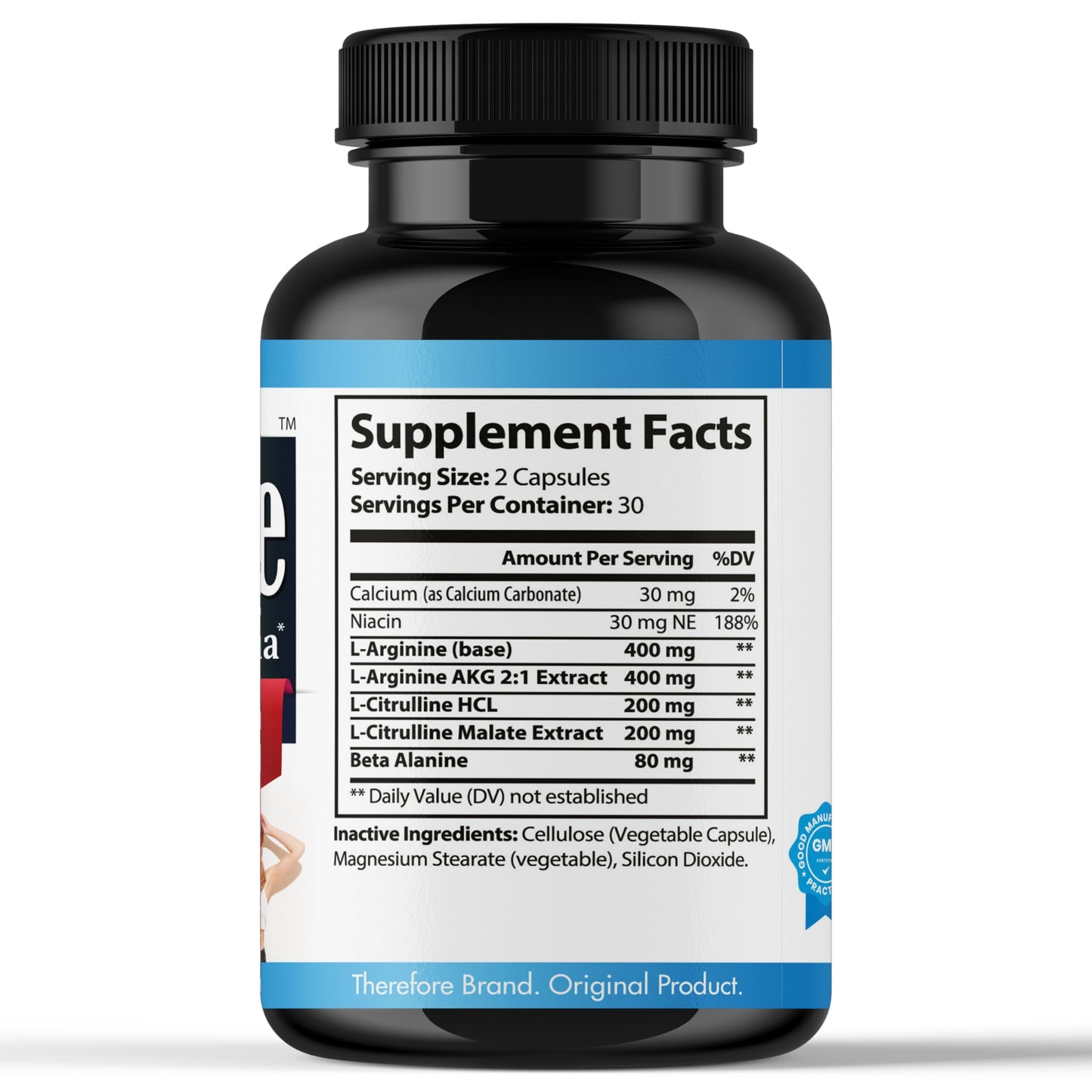 Therefore Extra Strength L-Arginine for Men, Workout Supplement Support Fitness, Muscle Strength, Vascular Function, Energy, Stamina 60 ct L-Arginine Vegan Capsules