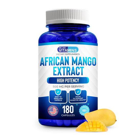 We Like Vitamins African Mango 500mg - 5000mg Equivalent 10:1-180 Capsules - 6 Month Supply of African Mango Capsules - Supports Metabolism of Fat and Digestive Health