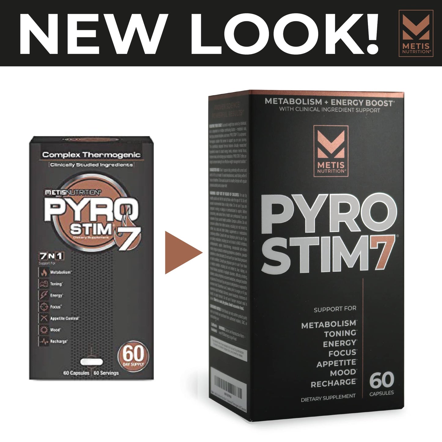METISNutrition Pyro Stim 7 Metabolism Booster Fat Loss Support Energy Boost - Once-A-Day Thermogenic with Teacrine for Focus, Appetite Control, Muscle Toning, and Mood Control (60 Capsules)